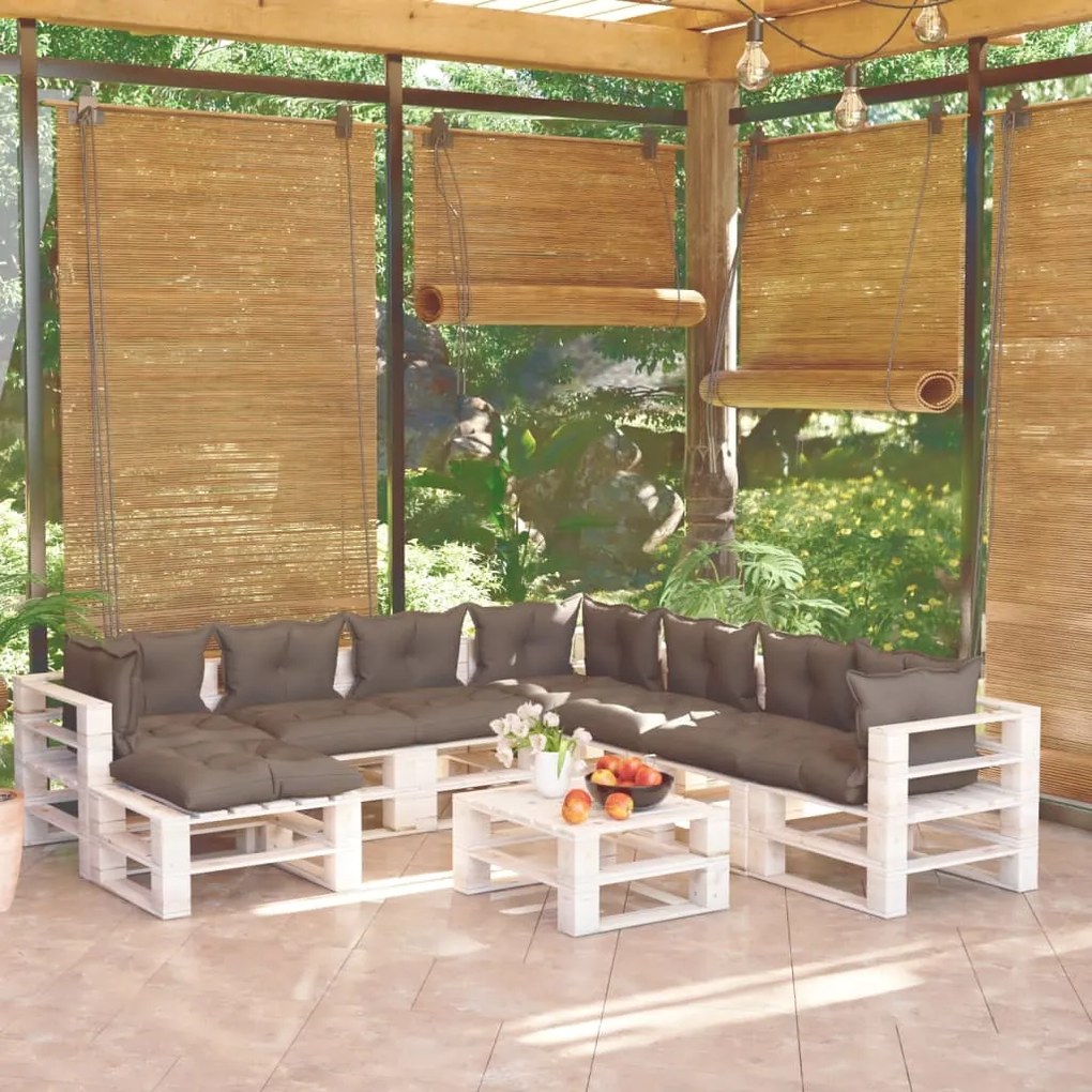 Set divani da giardino pallet 9 pz con cuscini in legno di pino