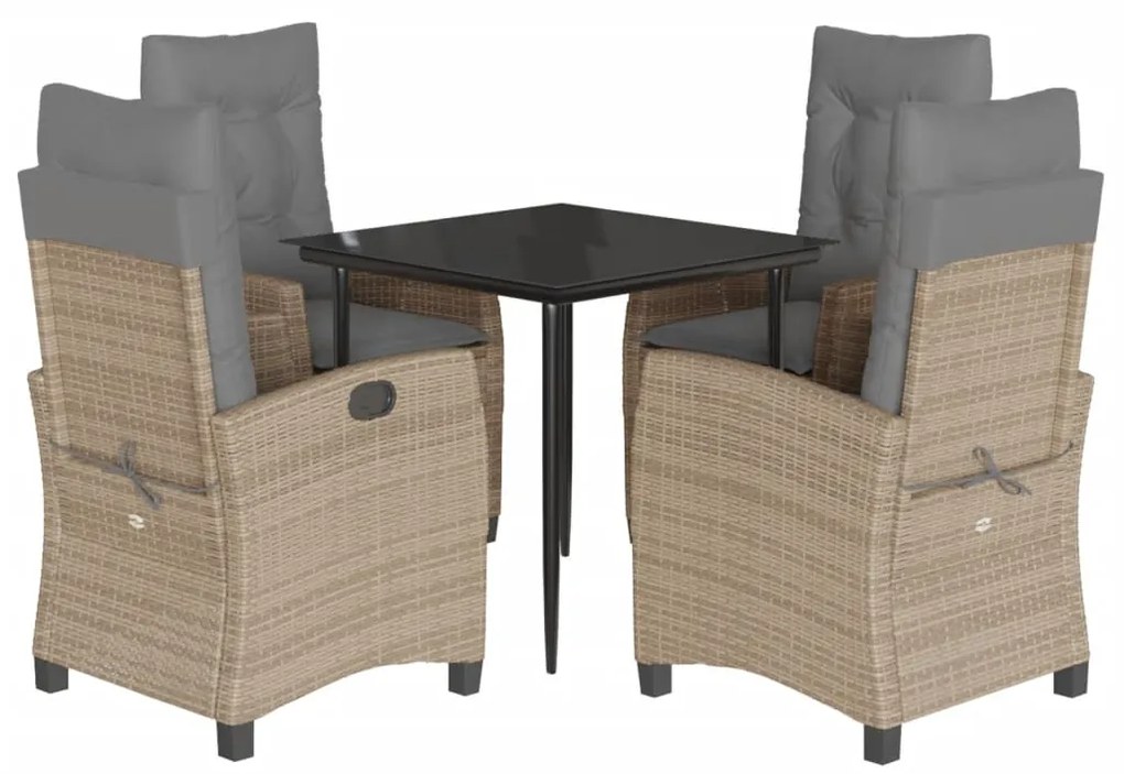 Set pranzo da giardino 5 pz con cuscini beige misto polyrattan