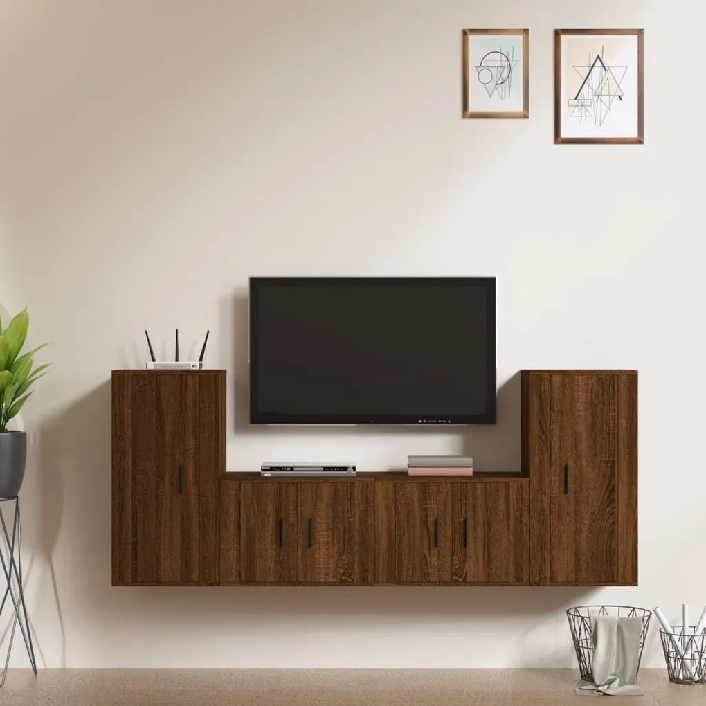 Set Mobili Porta Tv 4 Pz Rovere Marrone İn Legno Multistrato /
