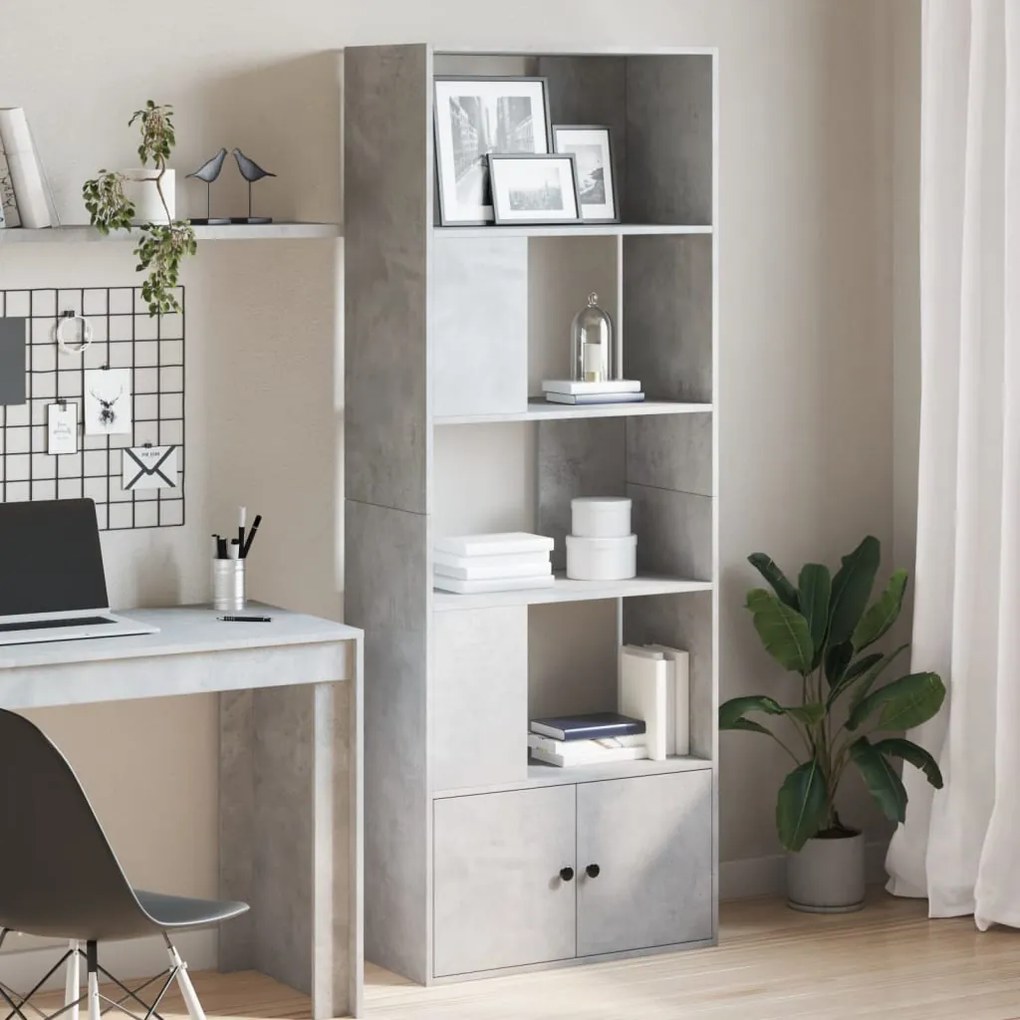 Libreria Grigio Cemento 70x36x189 Cm İn Legno Multistrato /