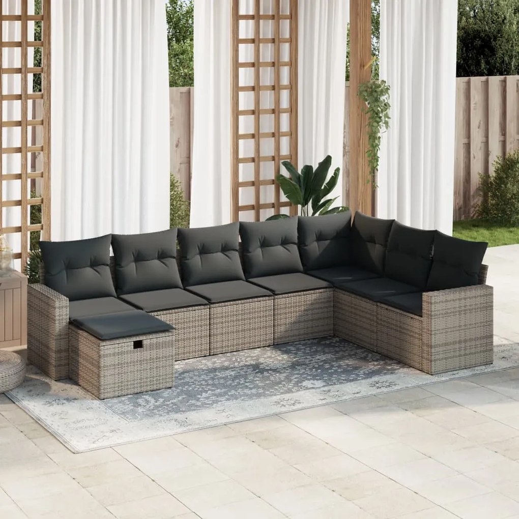 Set divano da giardino 8 pz con cuscini grigio in polyrattan