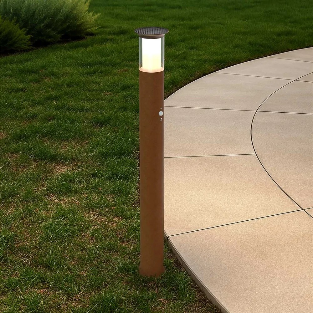 Paletto Solare 80cm in Acciaio Corten con Sensore Movimento e Picchetto Colore Bianco Naturale 4.000K
