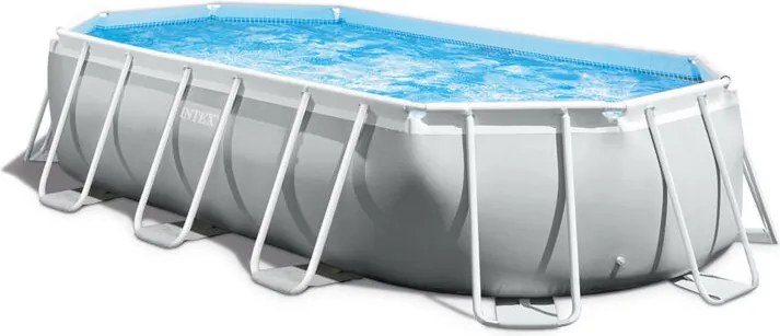 Intex - 26796NP – Piscina Fuori Terra Prisma Frame Ovale, Pompa Filtro 5678 L/h, Scaletta, Telo Base e Copertura, 13365 l, Acciaio e pvc, Grigio,