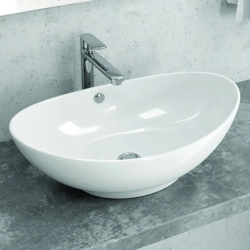 Lavabo da appoggio design a bacinella in ceramica bianca 59cm | Litos-359B - KAMALU