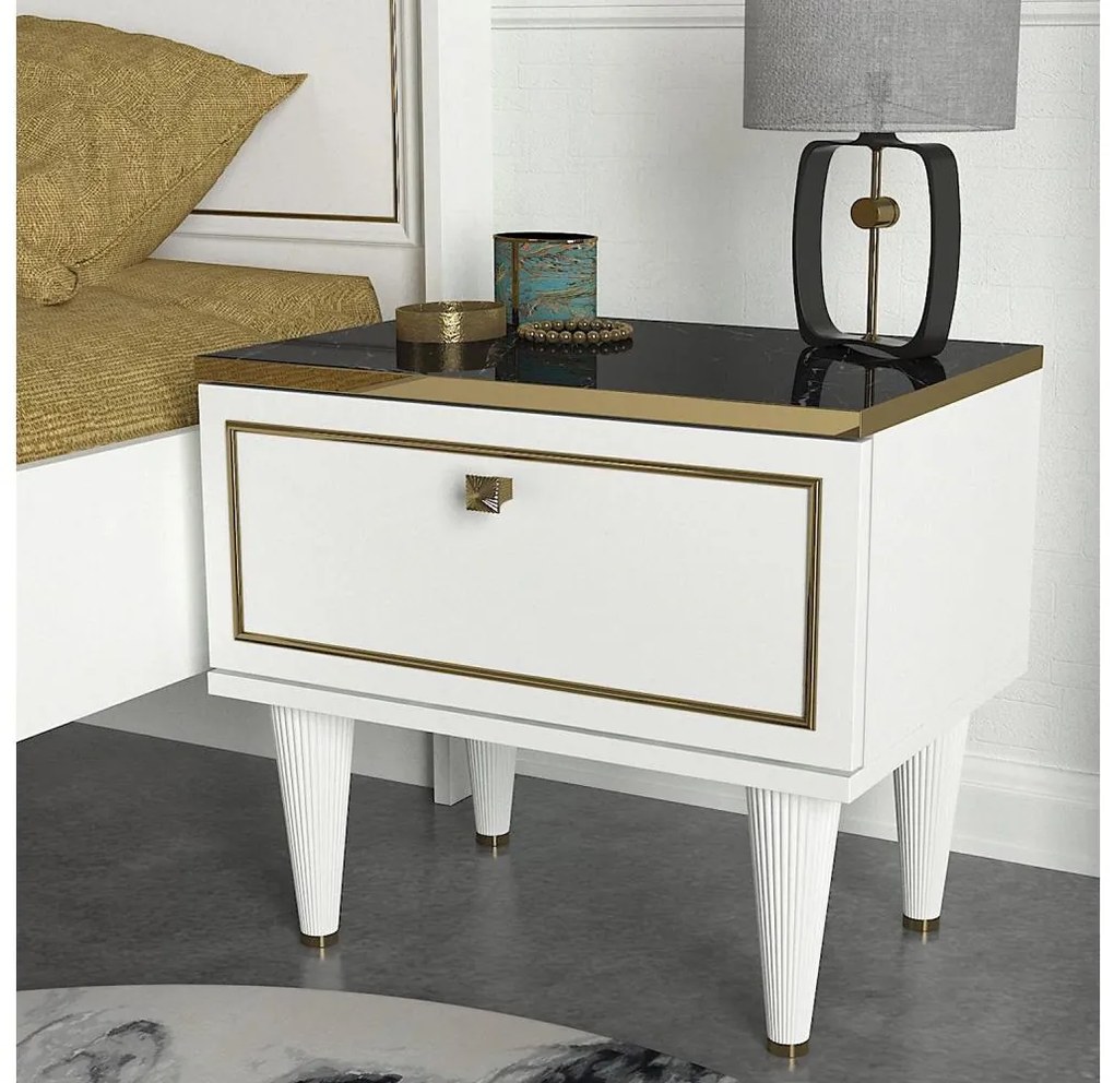 Comodino RAVENNA 47,2x50 cm bianco/nero/oro