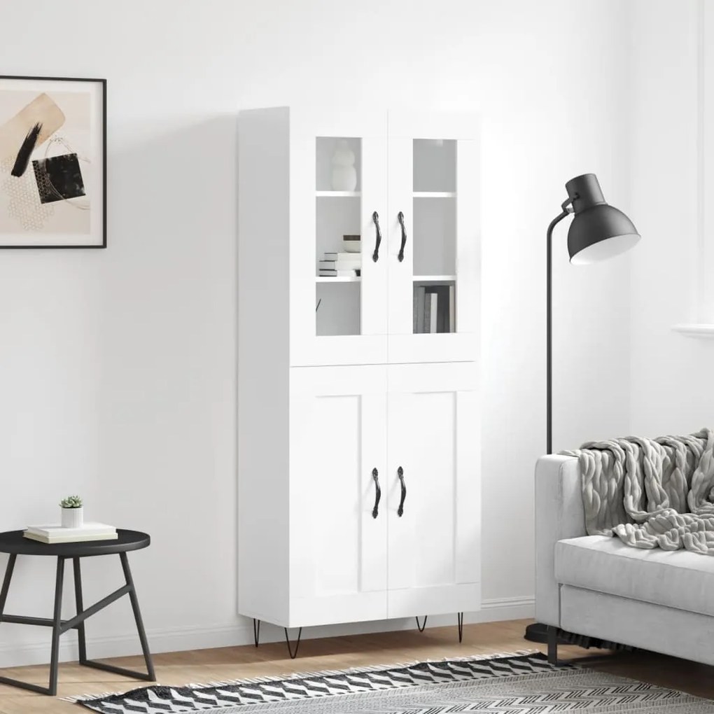 Credenza Bianco Lucido 69,5x34x180 Cm İn Legno Multistrato /