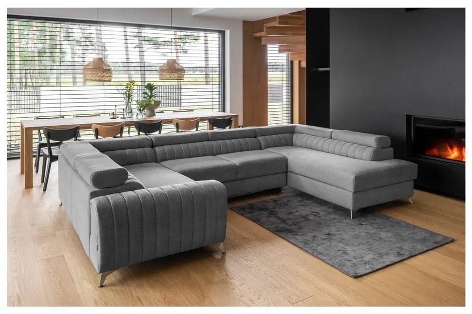 Divano angolare grigio scuro allungabile/con contenitore (con penisola a destra/a U) Louis – ELTAP