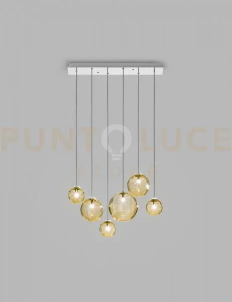 Puppet sospensione l6 ambra trasparente cromo lucido 6 luci attacco g9