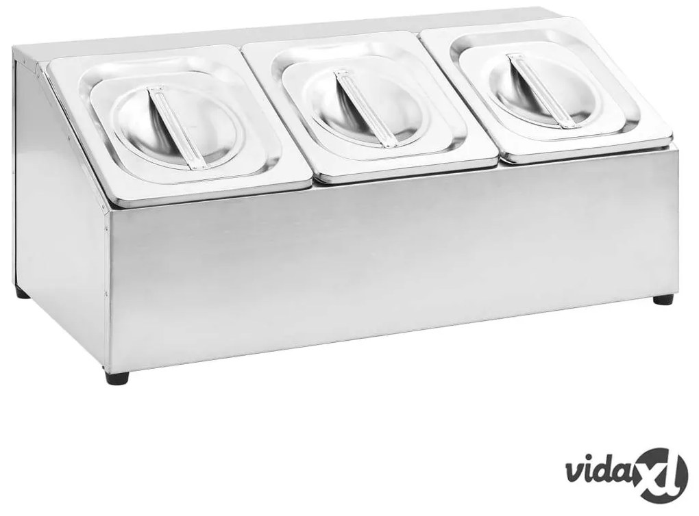 vidaXL Supporto Gastronorm con 3 Contenitori GN 1/6 in Acciaio Inox