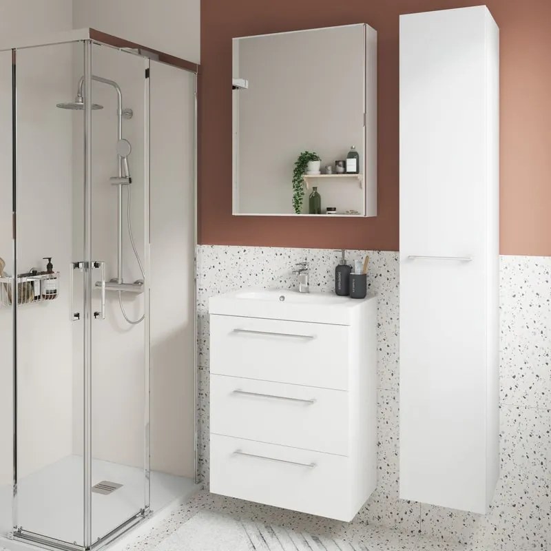 Mobile da bagno sotto lavabo Remix bianco lucido L 60 x H 73 x P 33 cm 3 cassetti, lavabo non incluso