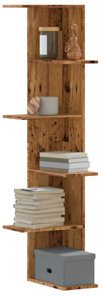 Scaffale Angolare Muro Legno Antico 36,5x36,5x140cm Multistrato /