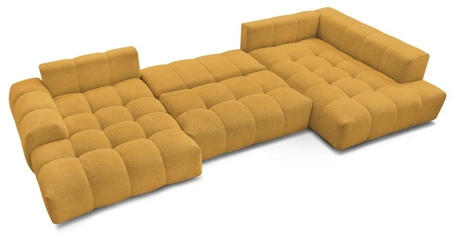 Divano angolare color senape allungabile e con contenitore (penisola a destra/a U) con rivestimento in ciniglia Everest – Bobochic Paris