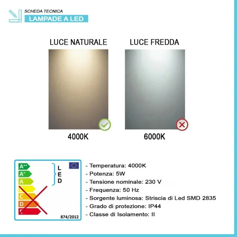 Specchio LED 50x70 cm reversibile con illuminazione naturale