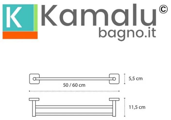 Kamalu - portasciugamani doppia barra 50cm in acciaio inox satinato| clode-s