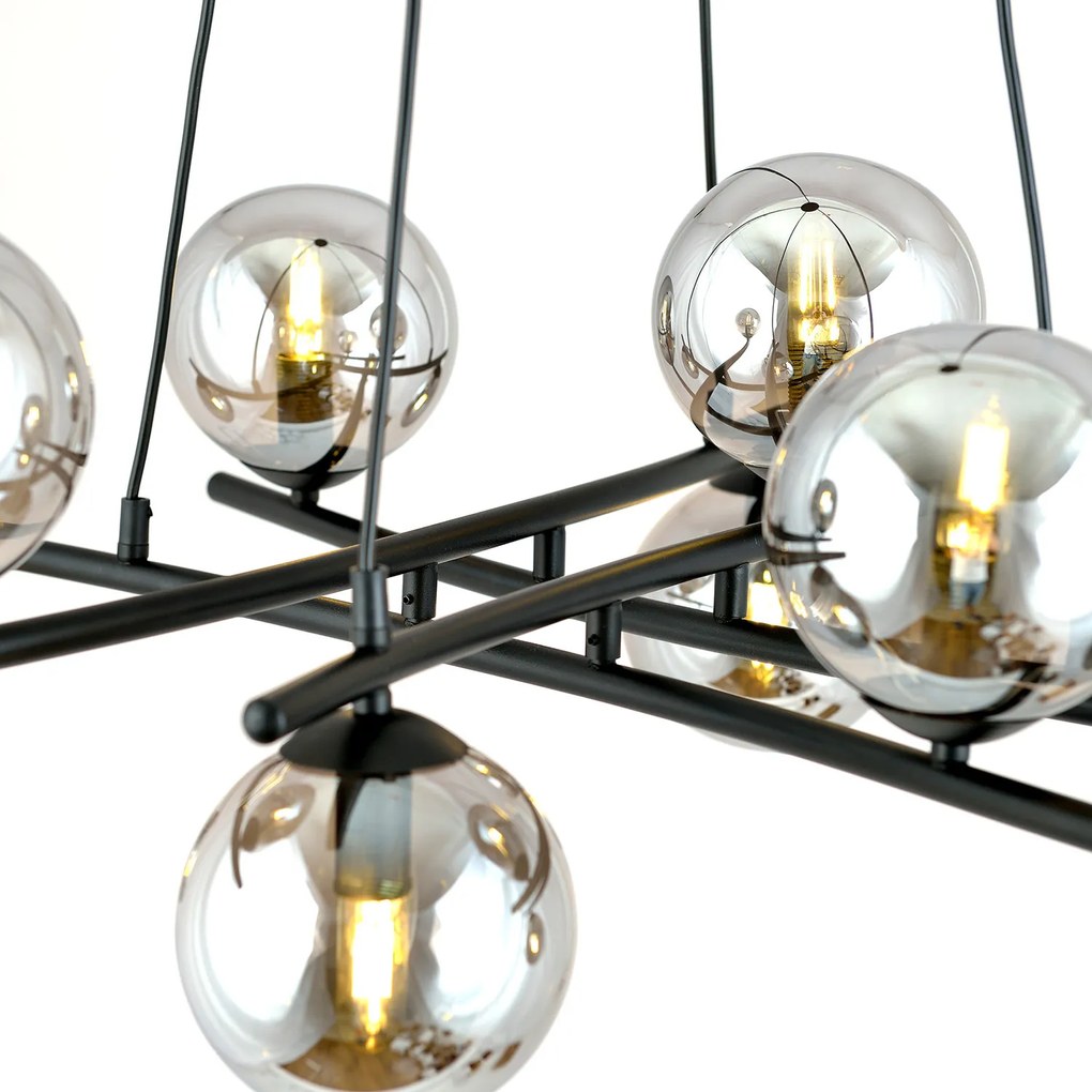 Lampadario Moderno Cadmo Acciaio Nero Grigio 8 Luci E14 Ip20
