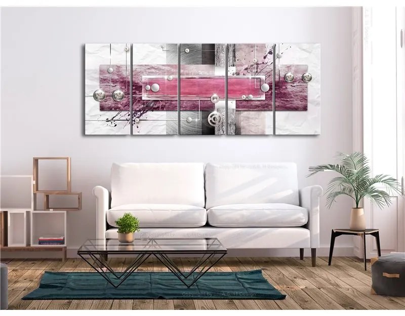 Quadro Mysterious Mechanism (5 Parts) Narrow Pink  Colore Rosa, Dimensioni e Misure 200x80