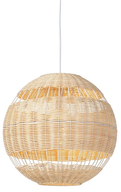 Lampada a sospensione in stile rustico bianca con rattan - Rattan