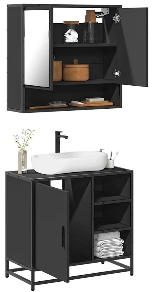 Set Mobili Da Bagno 2 Pz Nero İn Legno Multistrato /