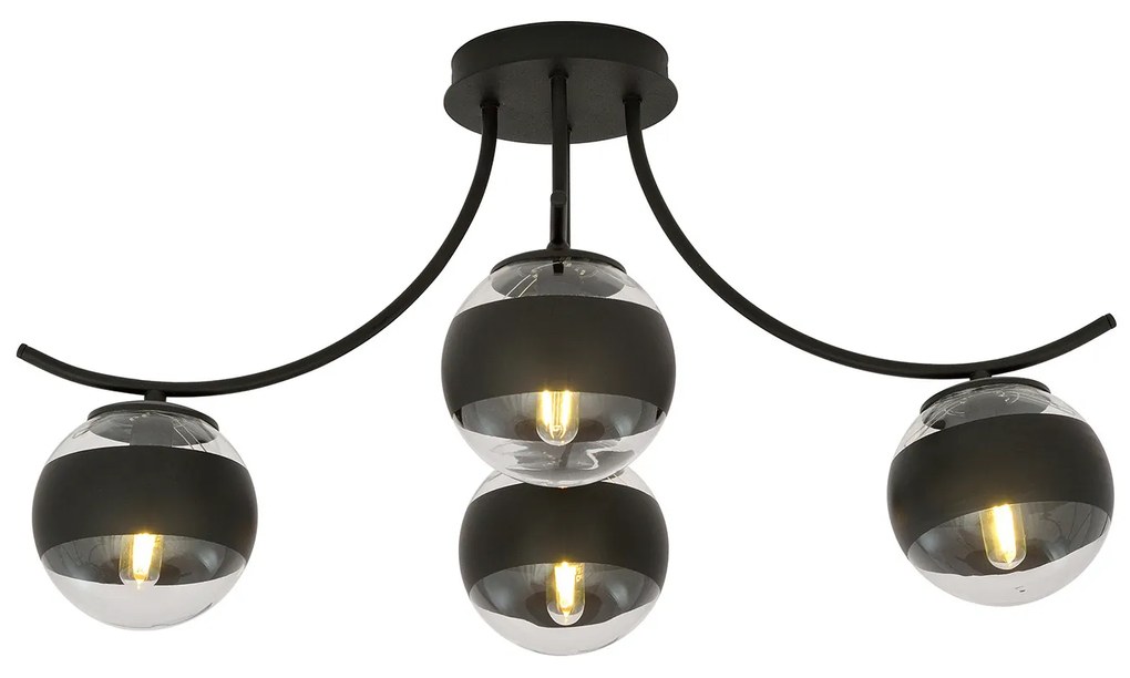 Plafoniera Moderna Coeo Acciaio Nero 4 Luci E14 Ip20