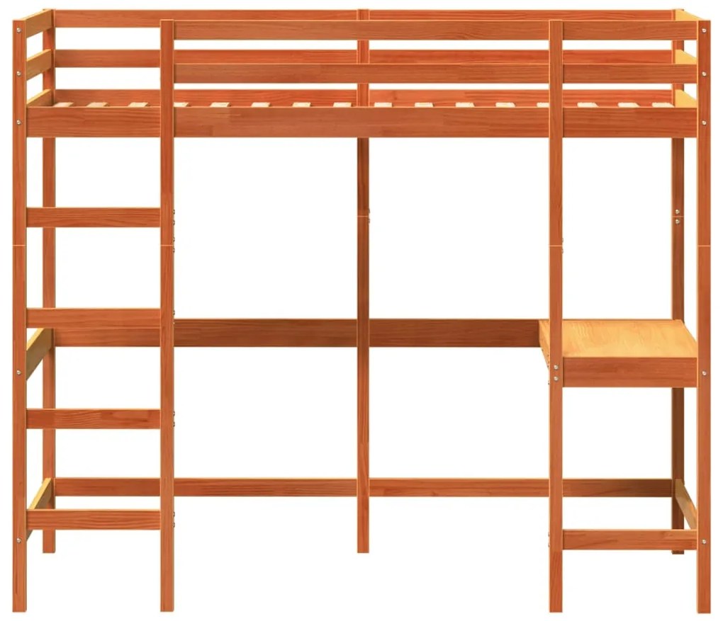 Letto soppalco con scrivania marrone cera 100x200 cm legno pino