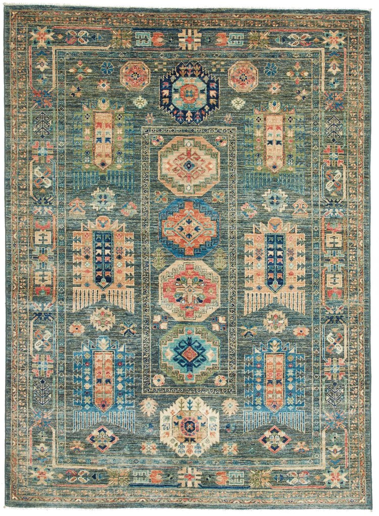 Samarkand Tappeto 150x200 Verde (Pakistan) Annodato A Mano