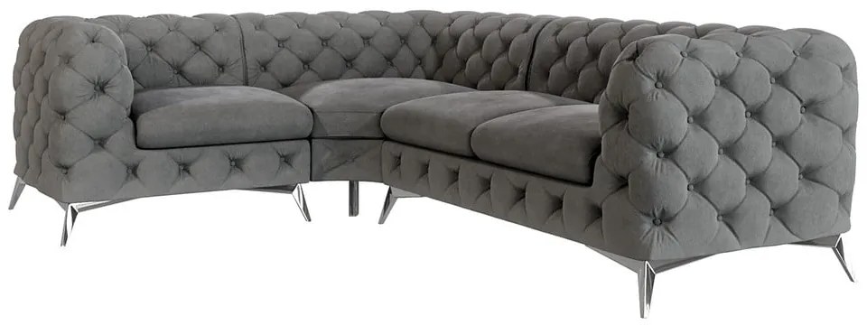 Divano angolare grigio (con penisola a sinistra/a L) con rivestimento in velluto Chelsea – Ropez