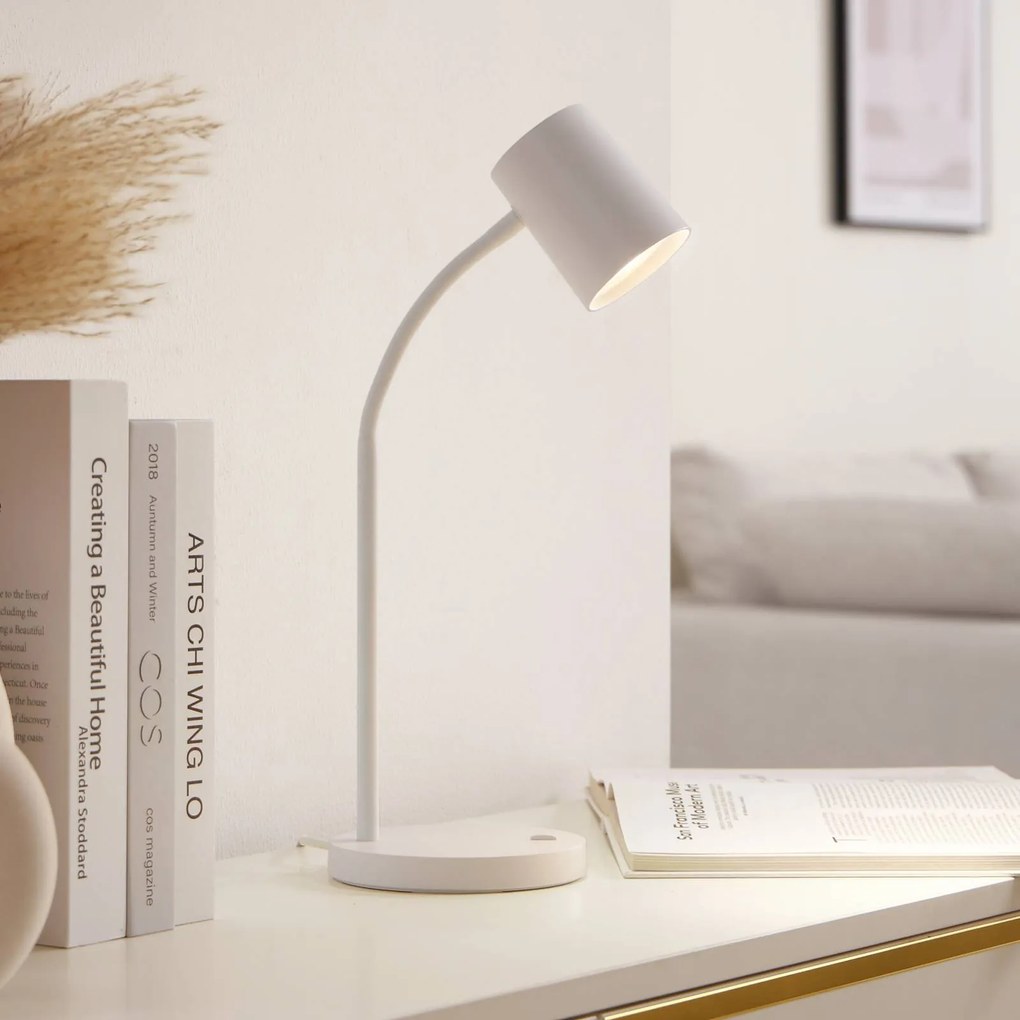 Lampada da scrivania Radka Lindby, Bianco / Opale, Studio / Ufficio, Plastica, Moderno, Lampada da tavolo