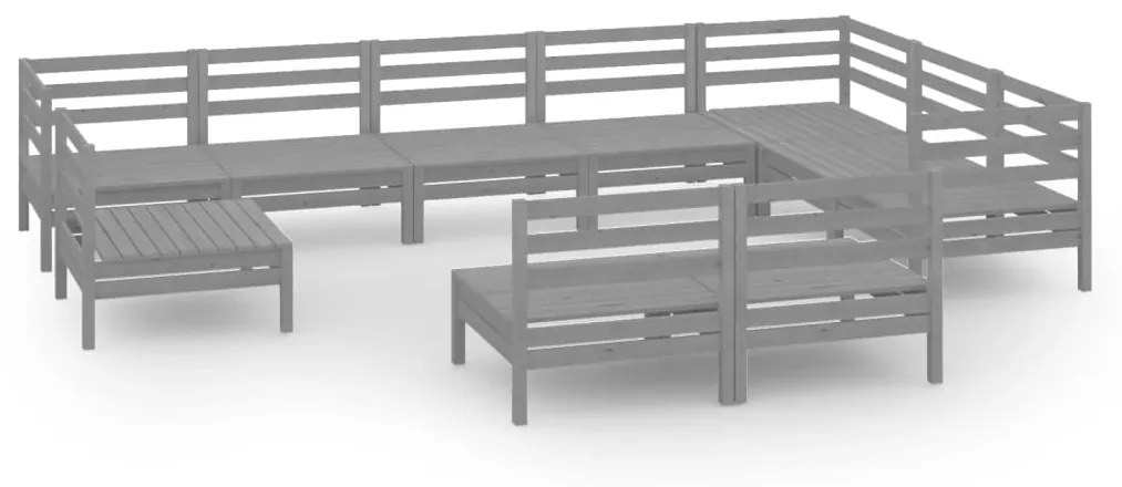 Set Salotto da Giardino 10 pz in Legno Massello di Pino Grigio