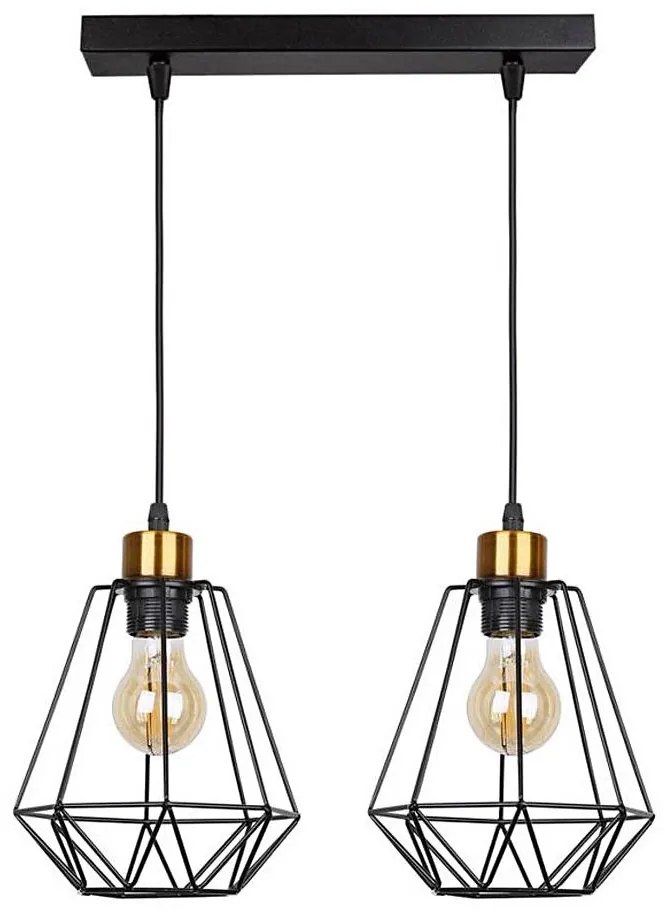 Lampadario a sospensione con filo PRIMO 2xE27/60W/230V nero/oro