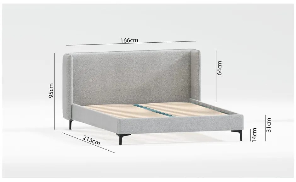 Letto matrimoniale imbottito grigio con griglia 160x200 cm Basti - Ropez