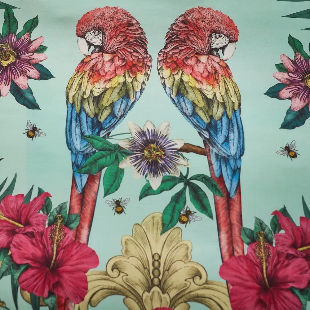 Set copripiumino e federa verde e blu in raso di cotone per letto matrimoniale e per letto esteso 230x220 cm Paradise Parrot – Matthew Williamson