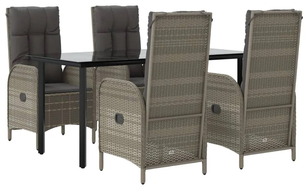 Set da pranzo giardino 5pz nero e grigio con cuscini polyrattan