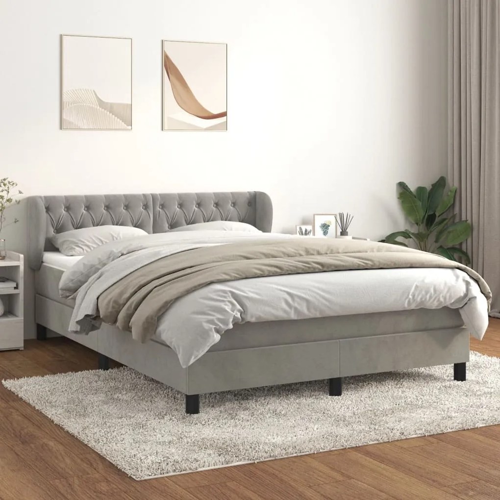 Giroletto A Molle Con Materasso Grigio Chiaro 140x190cm Velluto /