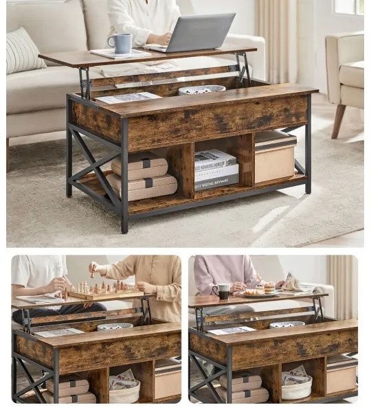 Tavolino da salotto con piano sollevabile NYRO marrone/nero