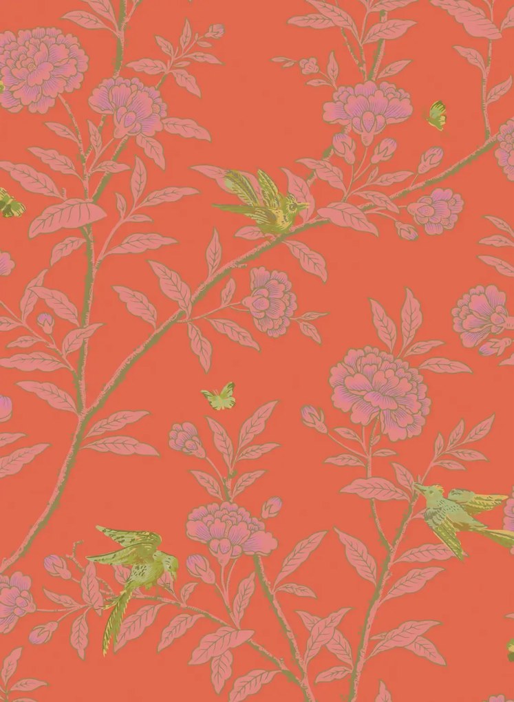 Cole & Son Carta da parati Roseberry with Birds - Vermillion