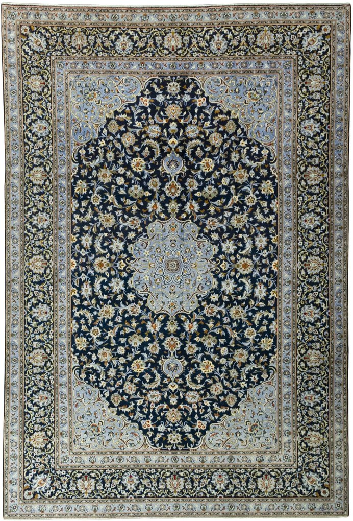 Kashan Tappeto 370 x 250 Blu (Iran) Annodato A Mano
