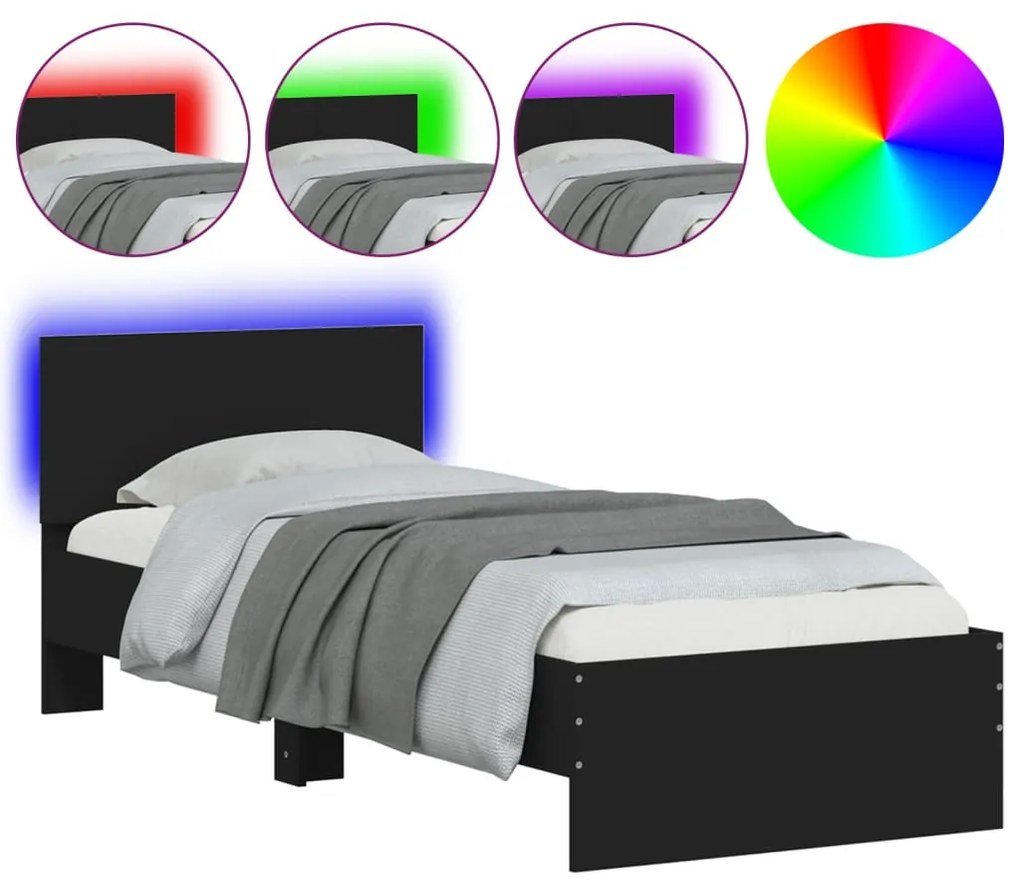 Giroletto con testiera e led nero 75x190 cm