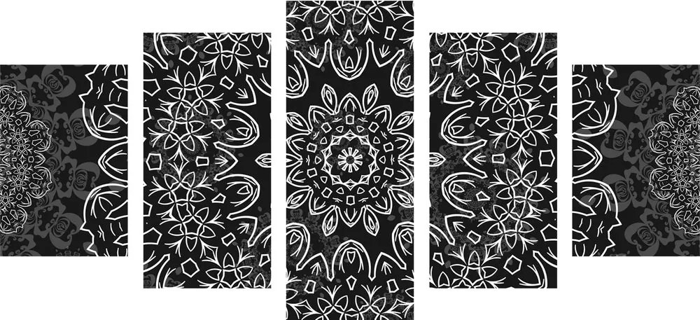 Quadri 5 pezzi – Mandala con motivo astratto in bianco e nero