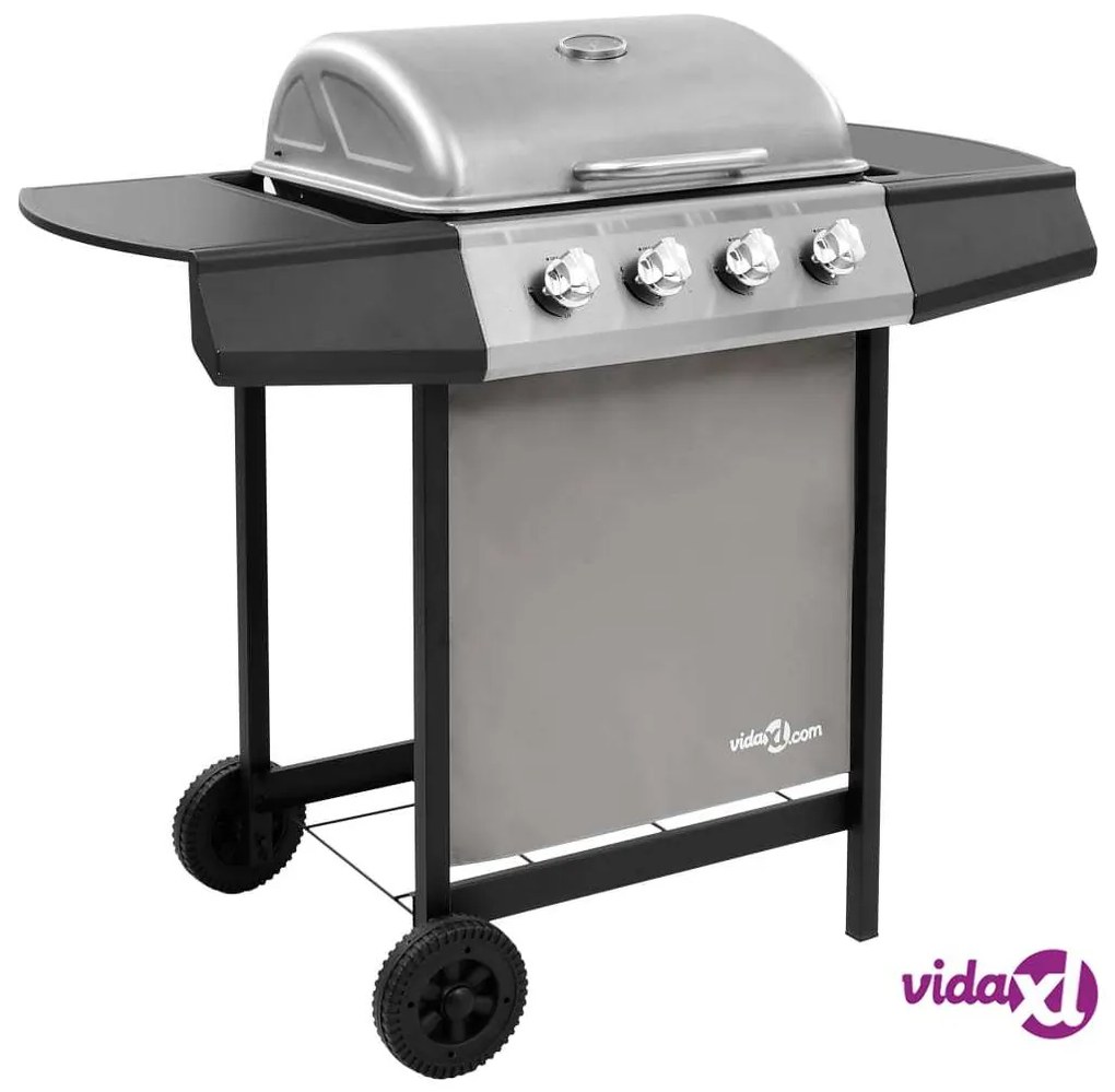 vidaXL Griglia Barbecue a Gas con 4 Bruciatori Nero e Argento