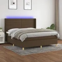 Letto a Molle Materasso e LED Marrone Scuro 160x200 cm Tessuto 3138968