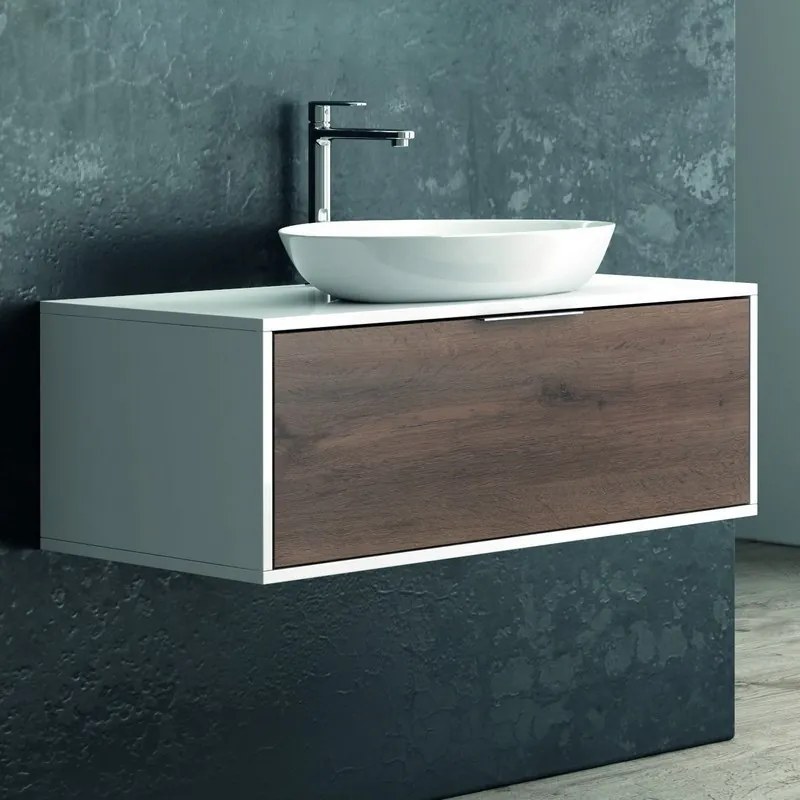Kamalu - Mobile bagno lungo 100cm bicolore con cassetto scorrevole SPR-100