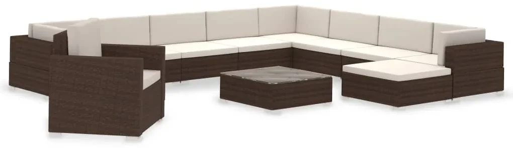 Set divani da giardino 12 pz con cuscini in polyrattan marrone