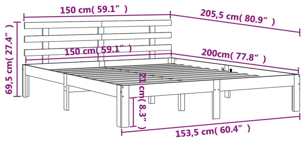 Giroletto con Testiera Marrone Cera 150x200 cm Massello Pino