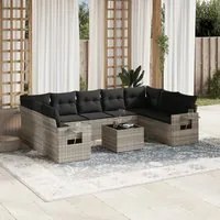 Set Divano Giardino 10 pz con Cuscini Grigio Chiaro Polyrattan 3220611