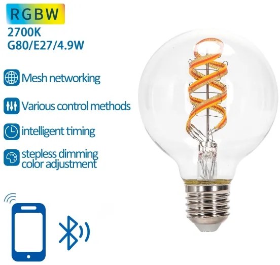 LED RGBW Lampadina FILAMENT G80 E27/4,9W/230V 2700K - Aigostar