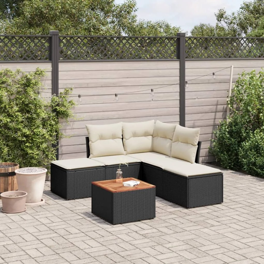 Set divano da giardino 6 pz con cuscini nero in polyrattan