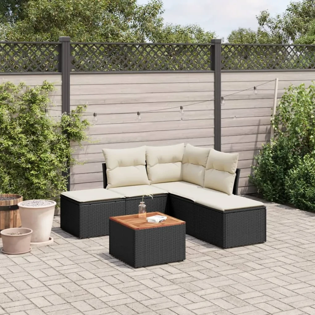 Set divano da giardino 6 pz con cuscini nero in polyrattan