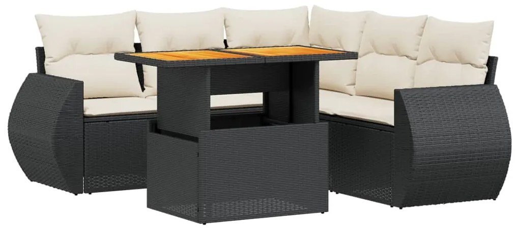 Set divano da giardino 6 pz con cuscini nero in polyrattan