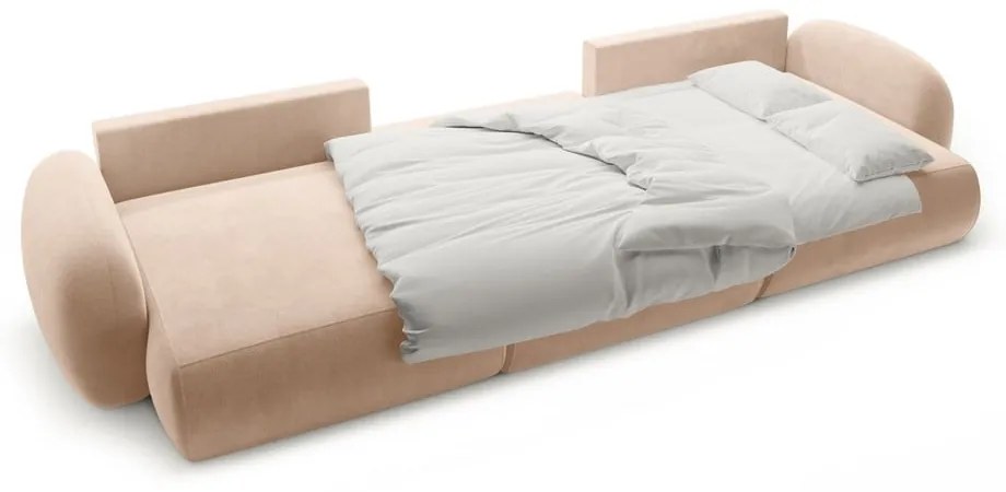 Divano angolare beige allungabile/con contenitore (a U) con rivestimento in velluto Tonale – Cosmopolitan Design