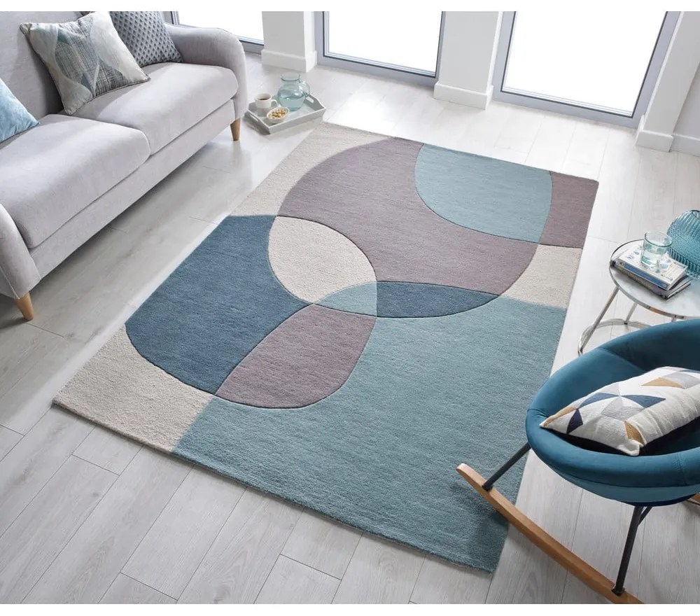 Tappeto in lana blu/beige 160x230 cm Glow - Flair Rugs